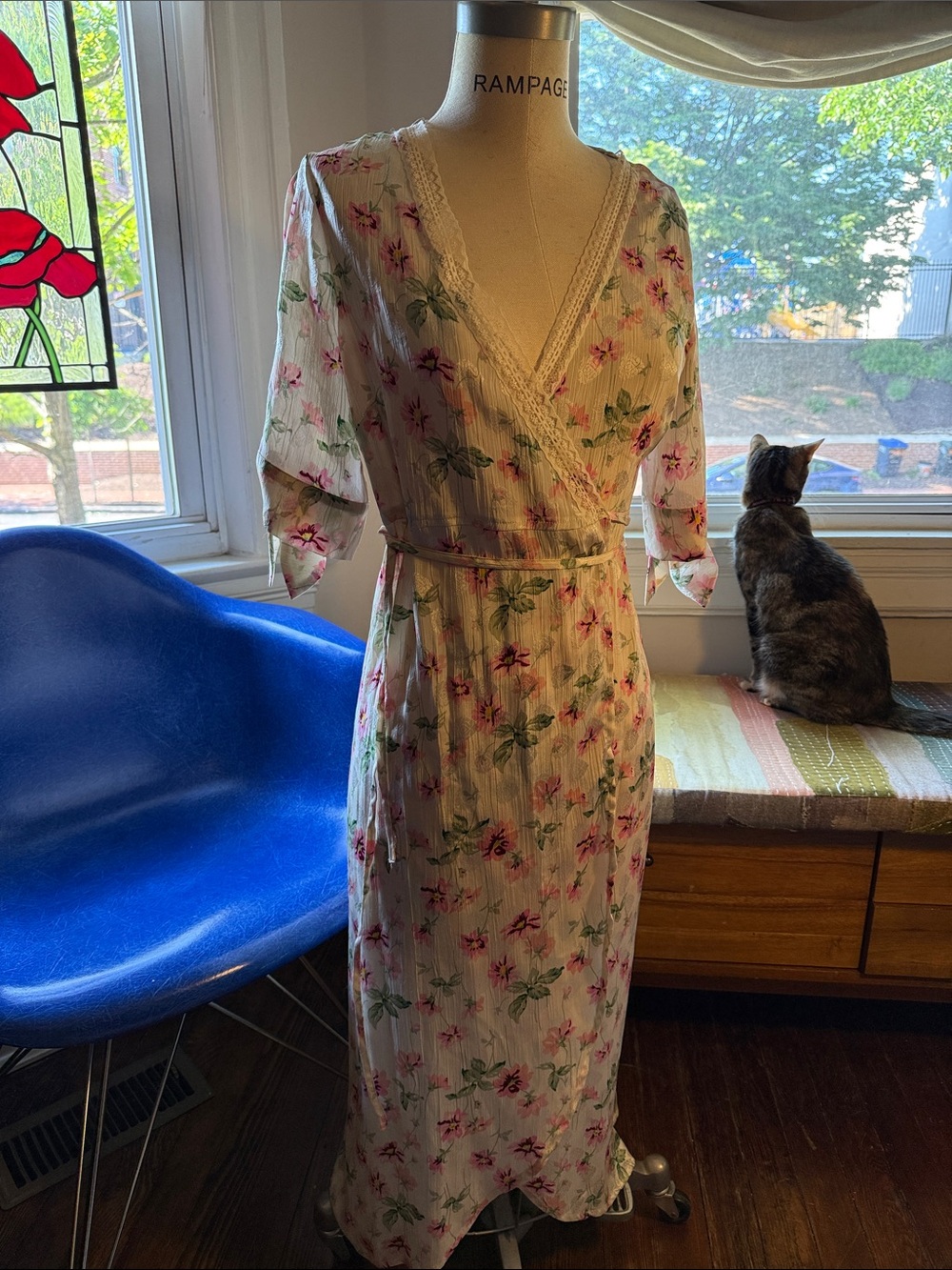 Topshop Cream Floral Midi Wrap Dress